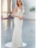 Beaded Ivory Satin V Back Sexy Wedding Dress